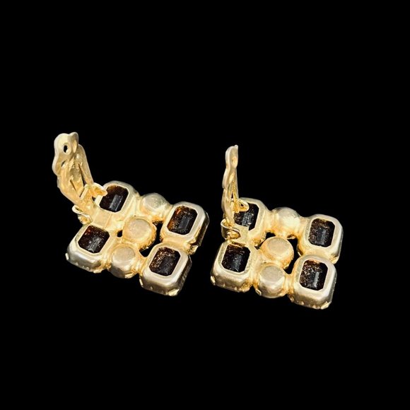 Chunky Brown, Clear & AB Glass Rhinestone Brooch W/Clip On Earrings Set (4950) - Picture 10 of 10